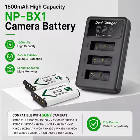 PURFIELD NP-BX1 1600mAh Rechargeable Li-ion Battery for Sony DSC RX1 RX100 HX300 HX50 HX60 WX350 HDR