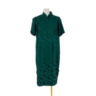 二手 深綠色 織紋 微亮面 輕薄 古董訂製 旗袍 OPF329