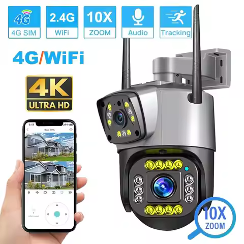Dual Lens 4G IP Camera WiFi 8MP 4K Surveillance Cameras Wireless Outdoor Smart Home Night Vision V38