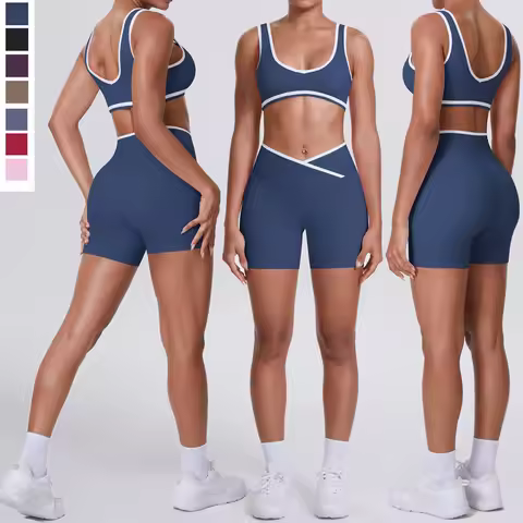 New Yoga Bra Fitness Shorts Set High Waist Crossover Design Fitness Sports Yoga Pants Summer Hot Sal