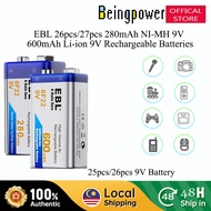 EBL 26pcs 27pcs 280mAh 6F22 9V Ni-MH Battery 9V 600mAh Li-ion Rechargeable Battery Beingpower