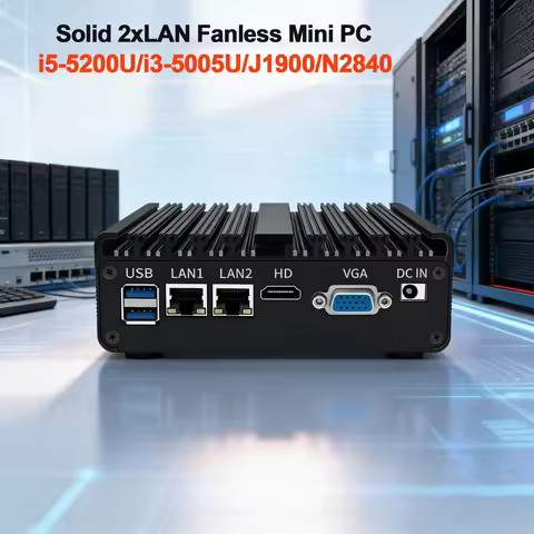 Dual LAN Fanless Mini PC Intel Core i5 5200U i3 5005U Celeron J1900 N2840 Industrial Firewall Router
