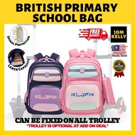 JOM KELLY British Style Trolley School Bag Primary School Bag Trolley Rolling Backpack Beg School Ba