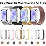 Metal Strap + TPU Case for Huawei Band 11/11 Pro, Milanese Loop Magnetic Stainless Steel Wristband +