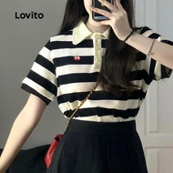 Casual T-Shirt Striped Button T-Shirt for Women LNE43269