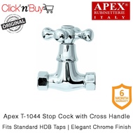 Apex T-1044 Stop Cock with Cross Handle. Fits most HDB taps of 1/2 inch. Dimensions (L x W x H): 80 