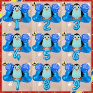 6pcs Penguin Balloon with Number Blue Foil Balloon Set Kid Birthday Party Photo Backdrop Decoration