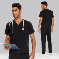 Multi-Color Men's Professional Scrub Set: V-Neck Breathable Quick-Dry Top & Straight-Leg Pants