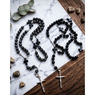 Rosary Beads High Quality Black Beads with Crosses and Silver Tone Crosses