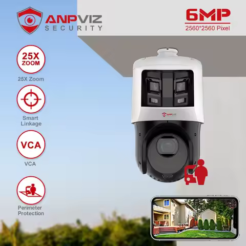 Anpviz TandemVu 2-in-1 4MP 25X Zoom PoE PTZ Camera 8MP Dual Lens Color Night Vision Panoramic IP Cam