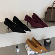 TT Pointed Toe Shoes Women's Suede Work Shoes 2026 Small Leather Shoes