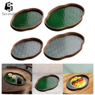 [Serenable] Begonia Flower Glass Tray Decorative Tray Dessert Countertop Bread Wooden Storage Tray S