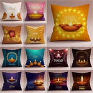 Happy Diwali Pillow Core Happy Deepavali Single-sided Printed Pillow Cover Living Room Sofa Car Cushion Cover Kids Without Core)