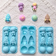 Creative Space Theme Silicone Cake Mold 6-Chamber 3D Astronaut Rocket Earth Mold for Chocolate Candy