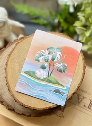 小花貓的白斑龜背芋小島 明信片