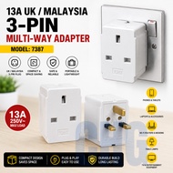 Universal "7387" [3 way] UK plug Travel Multi Adapter Socket 13A Multi Way Adaptor with NEON 3 Way A