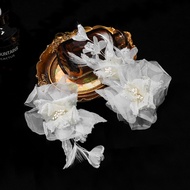 9.29 White Juan Yarn Feather Flower Hair Accessories Photo Studio Makeup Plate Hair Clip Western Wed