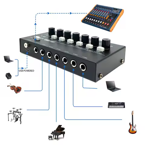 A43M MX600 Ultra Low-Noise 6-Channel Line Mixer Stereo/Single Track Switch Microphone Preamplifier