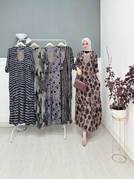 Longdress Rayon Renda Gamis Sultan Busui Motif Daun Kotak Bulat Garis Tali Belakang Rempel Bawah Cla