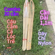 Combo 30 cần câu cắm cá cần dài 11m lưới chỉ nilon lưỡi câu số 8