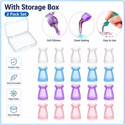 DIY Diamond Painting Dotting Pen Accessories, Suction Silicone Pen Tip Set with Storage Box, Ergonom