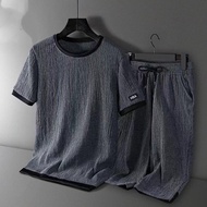 Il6 Men's Casual Sports Suit Summer Round Neck Thin Short-Sleeved T-Shirt with Shorts Ice Silk Quick