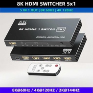 8K 60Hz 48Gbps HDMI2.1 Switch 5x1 4K 120Hz HDMI Selector Hub 5 in 1 out Metal Box for Game Console T