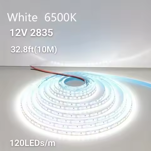 12V 8mm Wide 2835 Led Strip, 32.8ft (10m) 6500K Cool White Light/4000K Neutral Light/3000K Warm Whit