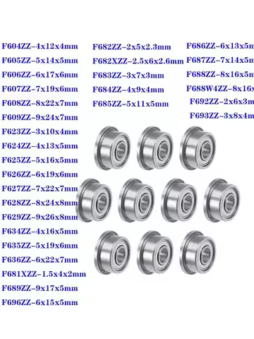 10PCS F604 to F699 Flange Bearing F607 F608 F623 F624 F625 F626 F635 F684 F688 F693 F695 F698 ZZ Z 2