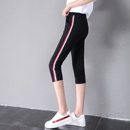 Womens Capris 2024 Summer New Stripe Versatile Elastic Slimming Fashion Loose Casual Sports Pants