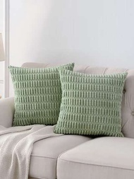 1入組布藝靠墊套簡約綠色毛絨裝飾抱枕套無填充物適用於沙發