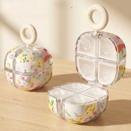 Floral 8-Grid Portable Pill Box With Handle, Mini Sealed Moisture-Proof Medicine Organizer, Small Pi