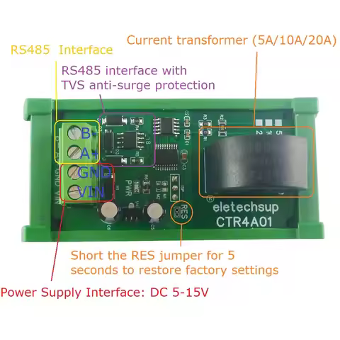 5A/10A/20A 110 220V 50HZ/60HZ RS485 Current Collector Ammeter MODBUS PLC