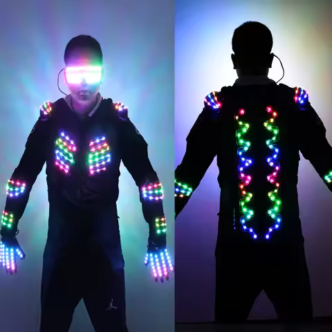 RGB Colorful Light Armor Outfits Glowing Clothe Show Dress Bar DJ MC Performance Robot Men Suit Led 