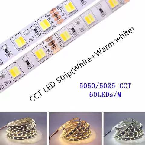 5m 5V 12V 24V CCT high quality 5025 5050 SMD LED strip color temperature adjustable double color CW 