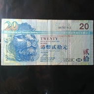 per 1 lembar uang asing koleksi 20 Dollar Hongkong 