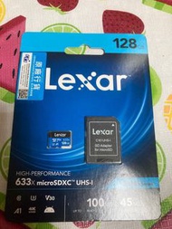全新 Lexar MICROSDXC 633X 128GB UHS-I 記憶卡附SD 轉接卡