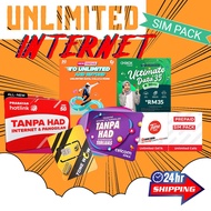 Sim Card Unlimited Internet Prepaid Prabayar CELCOM UMOBILE MAXIS HOTLINK ONEXOX TONEWOW  6Mbps Hotspot Tanpa Had