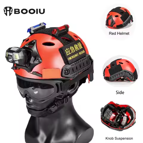 BOOIU Red Tactical Helmet PJ Hole Lightweight Adjustable Emergency FAST Helmet Multi Functional Resc