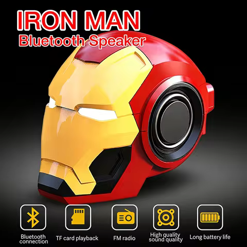 Iron Man Bluetooth Speaker Iron Man Head Shape Wireless Sound Box Rechargeable High Volume Portable 