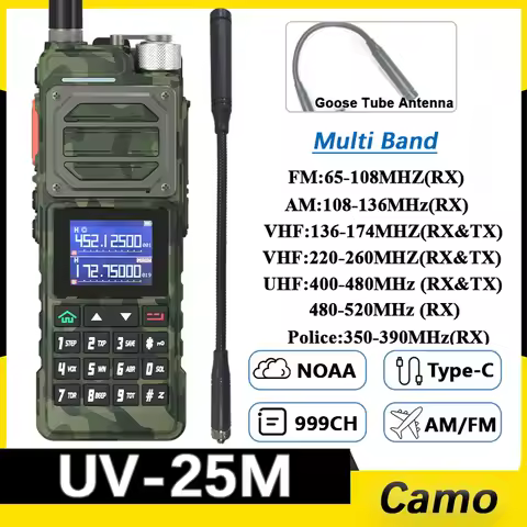 BAOFENG UV-25M Walkie Talkie Camo High Power Multi Bands AM FM 999 Channels Type-C Charging NOAA UV-