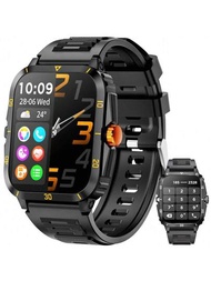 1 件黑色 1.96 吋大螢幕智慧手錶,附無線通話（接聽/撥打電話）,自訂錶盤,多種運動模式男士相容 Ios 和 Android