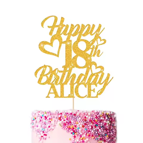 Personalized Happy Birthday Cake Topper Custom Name Age Multicolour Glitter Cake Topper 16th 18th 21