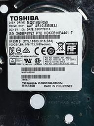 TOSHIBA MQ01ABF050 500G SATA 2.5吋硬碟 5400rpm 薄型7mm 良品 