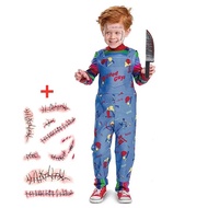 Halloween Chucky Costume for Kids - Bib Pants & Jumpsuit with Scar Stickers