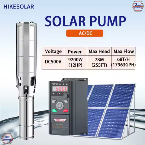 Hybrid AC/DC Submersible Solar Water Pump 12HP Agriculture Irrigation 68,000/H Submersible Borehole 