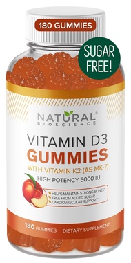 Sugar Free Vitamin D3 K2 Gummies - Vitamin D3 Gummies 5000 IU+K2 MK7 80 mcg, K2 D3 Vitamin Supplemen