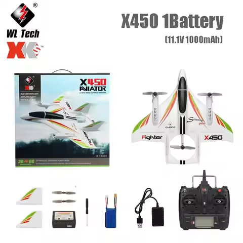 Hot Selling Wltoys XKS X450 Remote Control Aircraft 2.4G RC 3D 6G 6-Channel Fixed-Wing LED Vertical 