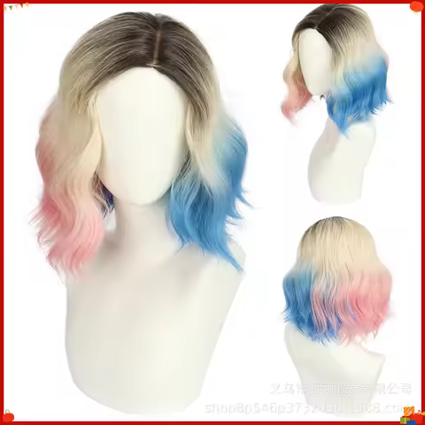 Colorful Short Synthetic Wig Inspired By Enid-Style TV Character, Highlight Cosplay Hairpiece, Anime