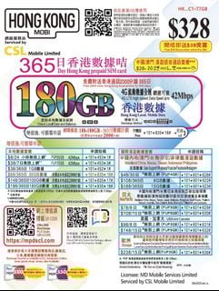 新卡📬包平郵📬CSL HK Mobi香港本地365天180GB年卡 /上網儲值卡 Hemat 電話卡 4G LTE/HK Data sim/Tel sim 365 days 多次來往香港人士/保號卡